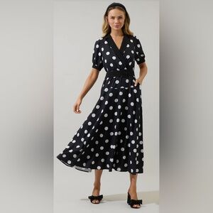 NWT Sugarlips Darrah Polka Dot Fayen Wrap Maxi Dress Size Small
